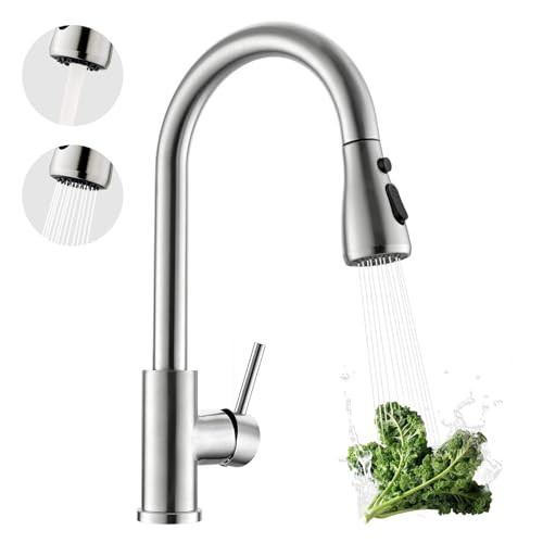 Kicimpro Kitchen Faucet with Pull Down Sprayer, 3 Hole Brushed Nickel