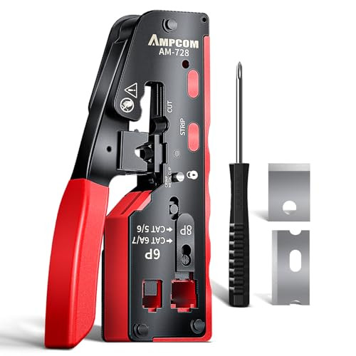 AMPCOM Pass Through RJ45 Crimp Tool, All-in-one Ethernet Crimper