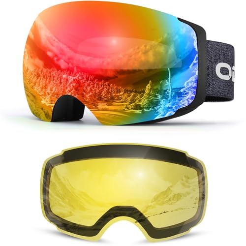 Odoland Magnetic Interchangeable Ski Goggles w/ 2 Lens