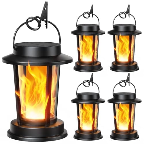 Flickering Flame Solar Hanging Lanterns 4-Pack Deal