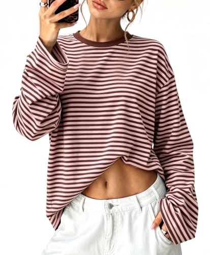 Sampeel Long Sleeve Oversized T Shirts Striped/Solid Deal
