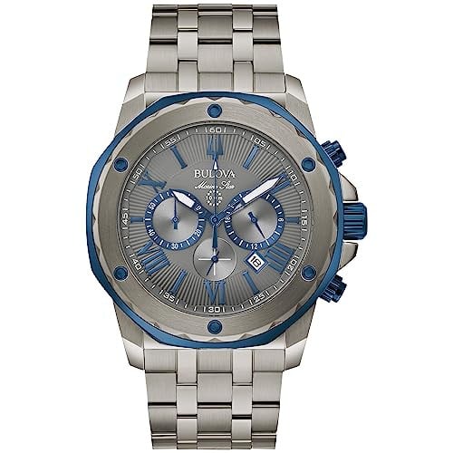 Bulova Men's Marine Star 'Series A' Gray IP Stainless Steel with Blue Accents Chronograph Quartz Watch, 4mm
