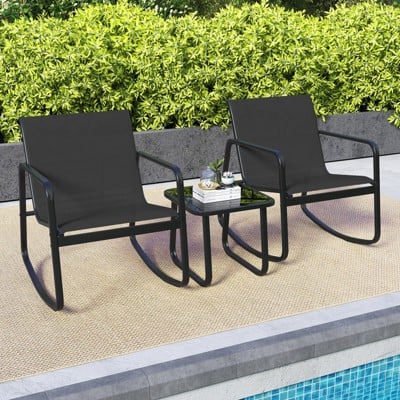 Costway 3 Piece Patio Rocking Set 2 Rocking Bistro Chairs & Glass-Top Table Deal