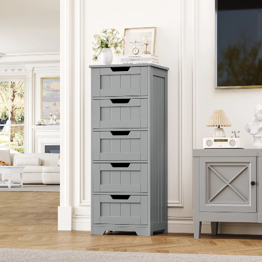 Lark Manor Alicyn 5-Drawer Free-standing Bathroom Cabinet in Grey Deal