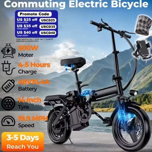 LELEKUAI 14" 500W 10.4Ah Folding Electric Bike Deal
