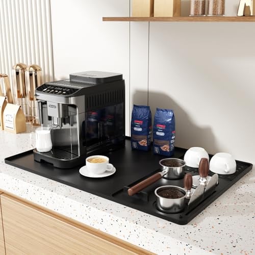 Tomshub 24''x16'' 2-in-1 Raised Edge Silicone Coffee Mat and Detachable Drying Mat w/ Tamper Storage