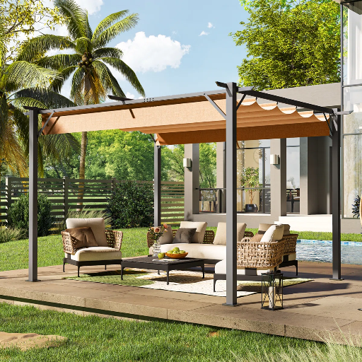 12 ft. W x 10 ft. D Outdoor Metal Pergola with Retractable Canopy Deal