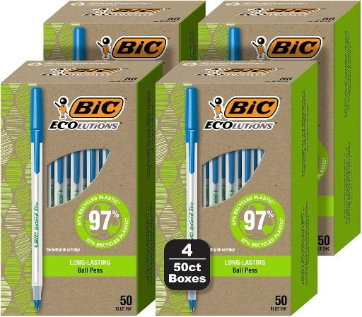 BIC Ecolutions Round Stic Ballpoint Pens, Medium Point (1.0mm), 200-Count Pack, Blue Ink Deal