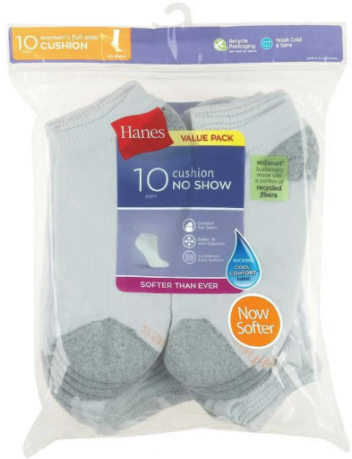 Hanes Women's Athletic No Show Socks, Full Sole Cushion, 10-Pairs