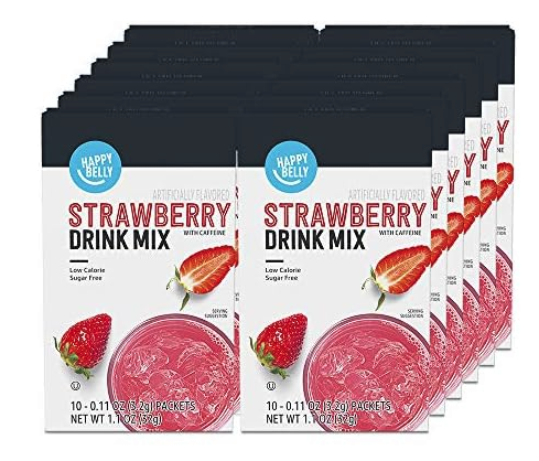 Amazon Brand - Happy Belly Drink Mix Singles, Strawberry with Caffeine, 120 Count