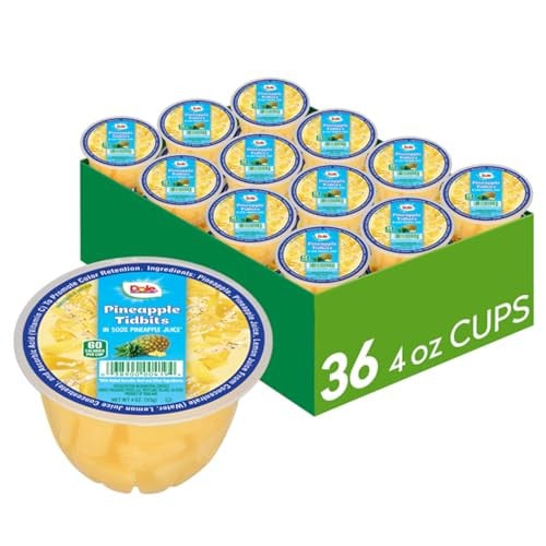 Dole Fruit Bowls Pineapple Tidbits in 100% Juice 36-Pack 4-Oz