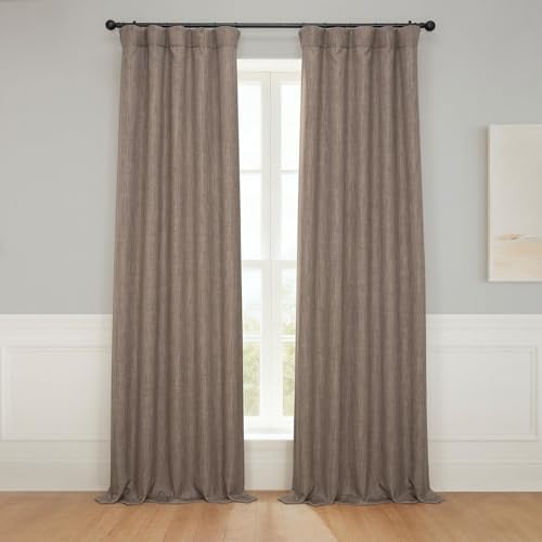 Dutch Cocoa Faux Linen Curtains, Textured Room Darkening, 50"W x 96"L, 1 Panel Deal