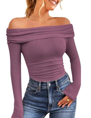 HOTOUCH Women Off Shoulder Long Sleeve Shirt