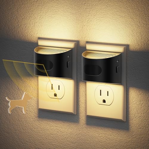 JandCase LED Dimmable Wall Plug Night Lights w/ Motion Sensor 2-Pack 3000K