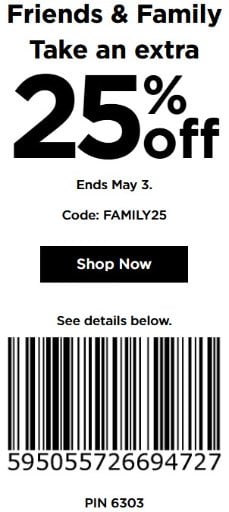 Kohl's Friends & Family 25% Off