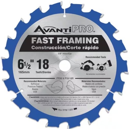 Avanti 6-1/2 in. x 18-Tooth Fast Framing Circular Saw Blade Deal