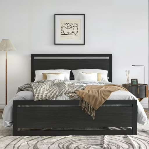 Amolife Metal Platform Bed Frame w/ Wooden Headboard (Queen; Black) Deal