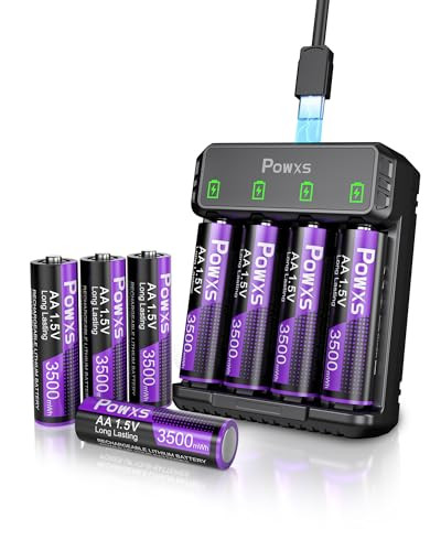 POWXS Rechargeable AA Batteries 1.5V Lithium 3500mWh