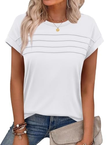 WEESO Cap Sleeve Crew Neck Pleated Tops Deal