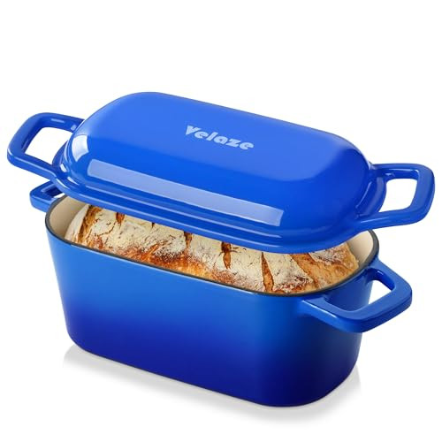 Velaze 3.6-Quart Enameled Cast Iron Bread Oven Pan w/ Lid (Blue)