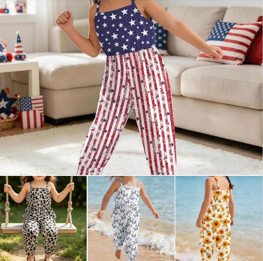 Toddler Baby Girls One Piece Jumpsuit with Pockets 1-6 Years