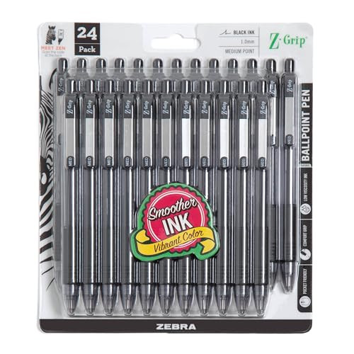 Zebra Pen Z-Grip Retractable Ballpoint Pen 24-Count (1.00mm, Medium Point)