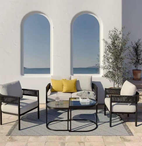 5-Piece Outdoor Furniture Set with Thick Cushions and Coffee Table