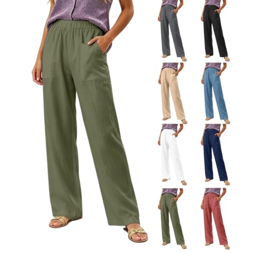 Women High-Waist Wide-Leg Linen Trousers Deal