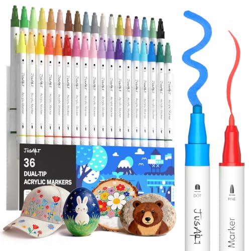 JusArt 36-Count Dual Tip Acrylic Paint Markers w/ Storage Box
