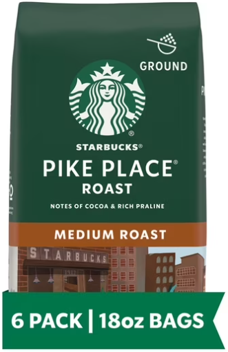 Starbucks Pike Place Roast Ground Coffee 18 oz 6-Pack