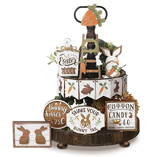 14 Pcs Easter Tiered Tray Decor Set