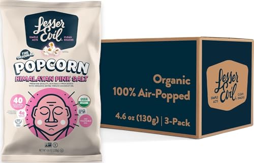 LesserEvil Himalayan Pink Salt Organic Popcorn 4.6 Oz 3-Pack Deal
