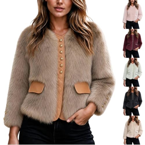 Faux Fur Fluffy Long Sleeve Short Jacket with Pockets
