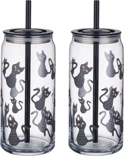 Way To Celebrate Halloween Mixed Ghost Glass Can Sipper Tumblers, 20 oz, 2-Pack