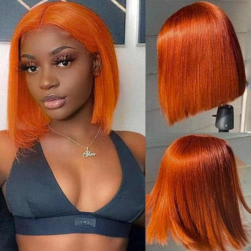 JOHLUA Halloween Ginger Orange 13X4 Lace Frontal Bob Wig Human Hair