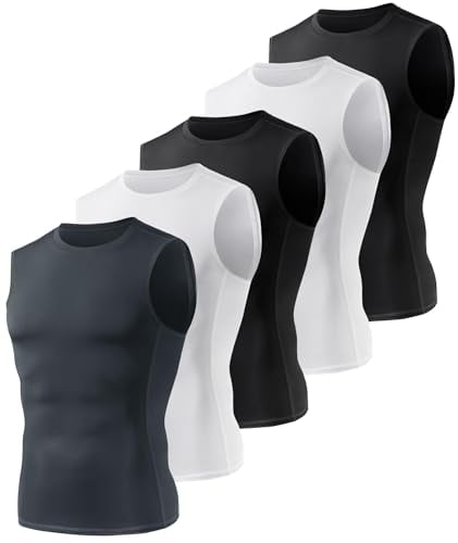 BOOJO Men's Compression Sleeveless Shirts 5-Pack Deal