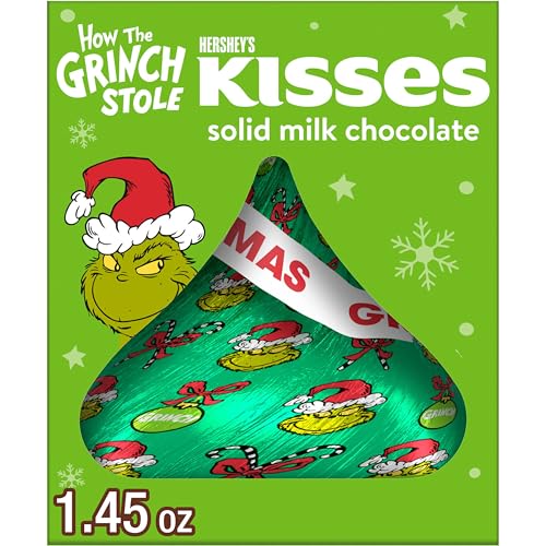 Hershey's Kisses Grinch Milk Chocolate Christmas Candy, 1.45 oz Box