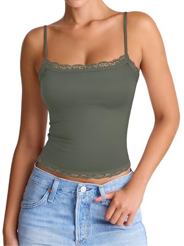 PINKMSTYLE Square Neck Lace Cami Tank Tops