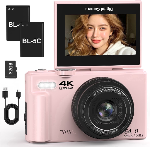 XLURC 4K Wi-Fi Digital Camera 64MP with 32GB Micro SD Card