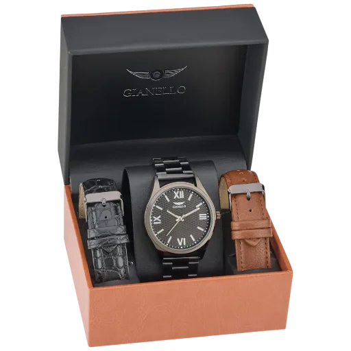 Gianello Monarc Men's Watch with Interchangeable 3 Strap Set