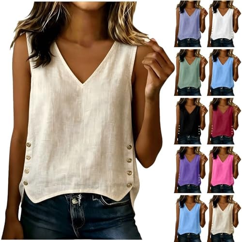 Linen V Neck Tank Tops   Deal