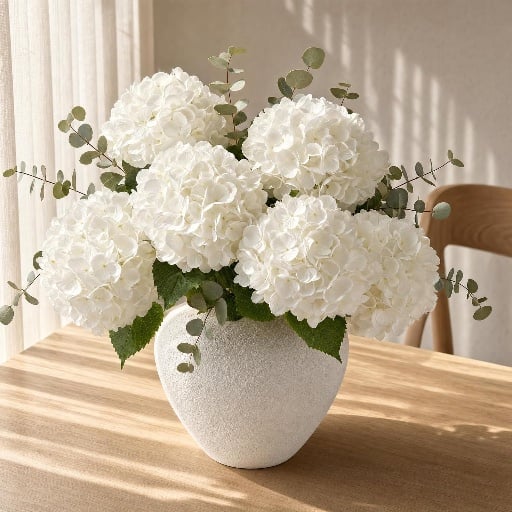 6 Pcs White Hydrangea Artificial Flowers with Eucalyptus Deal