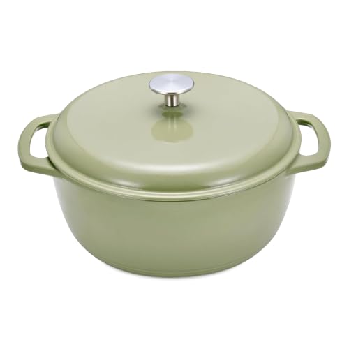 Amazon Basics 7.3-Qt Enameled Cast Iron Dutch Oven w/ Lid (Olive) Deal