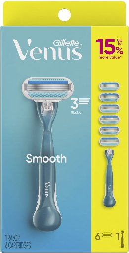 Venus Smooth Razor for Women, 3 Blades, Handle and 6 Refills