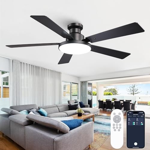 Vaczon Low Profile 52" 5-Blade 6-Speed Ceiling Fan w/ 12.2" Large 3CCT LED Light & Remote (Black) Deal