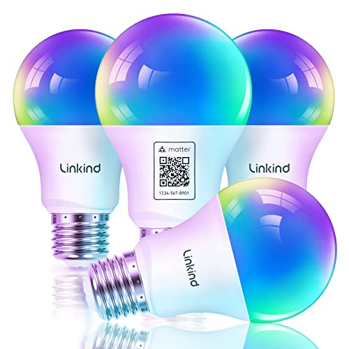 Linkind Matter Smart Color-Changing A19 E26 Wi-Fi LED Bulbs 4-Count