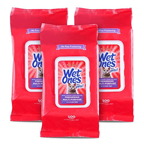 Wet Ones for Pets Freshening Cat Wipes w/ Aloe Vera 3-Pack 100-Count Deal