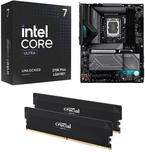 Intel Core Ultra 7 270K Plus CPU + Gigabyte Z890 Eagle WiFi7 Plus 1851 MB + 32GB Crucial Pro DDR5-6400 RAM Bundle Deal