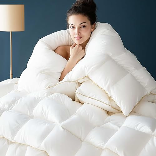 Vexino Lightweight All Season Duck Feather Fiber, Feather and Downfiber Queen Duvet Insert w/ 100% Cotton Cover