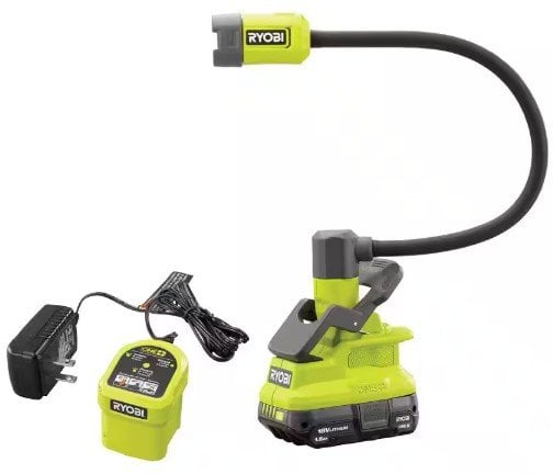 Ryobi ONE+ 18V Cordless Flexible LED Clamp Light Kit with 1.5 Ah Battery and Charger